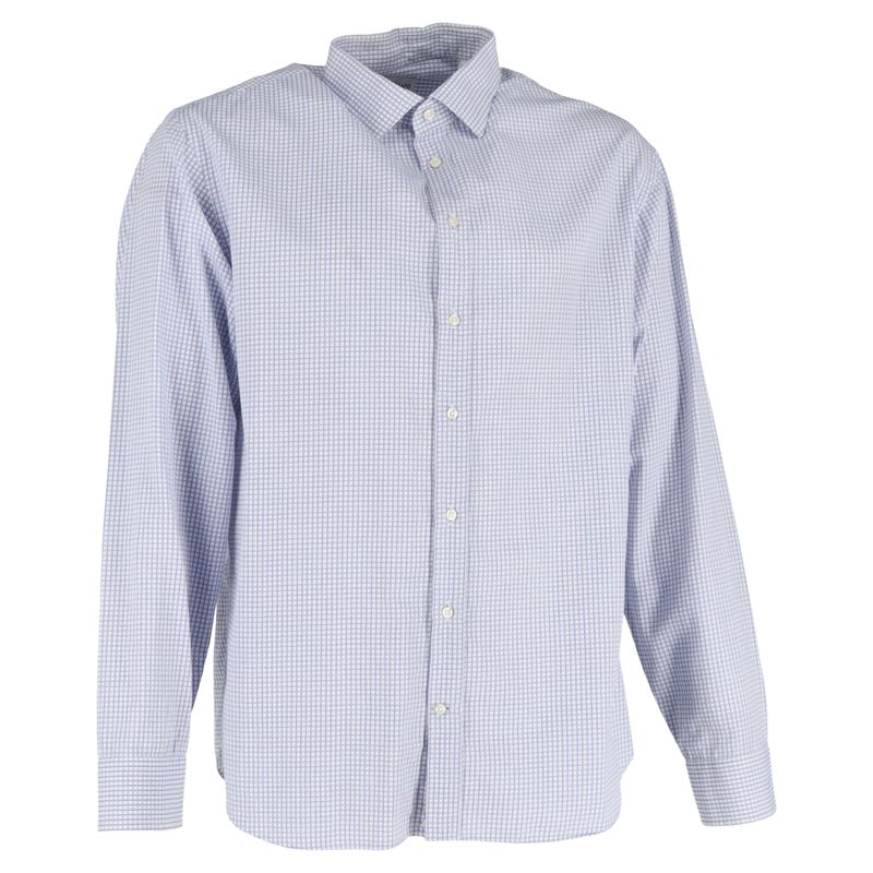 Giorgio Armani Check-Print Long Sleeve Shirt In Blue Cotton